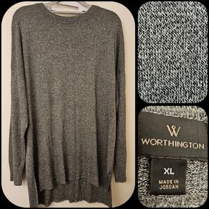 SIZE XL WORTHINGTON sweater tunic length Grey Black Long Sleeves